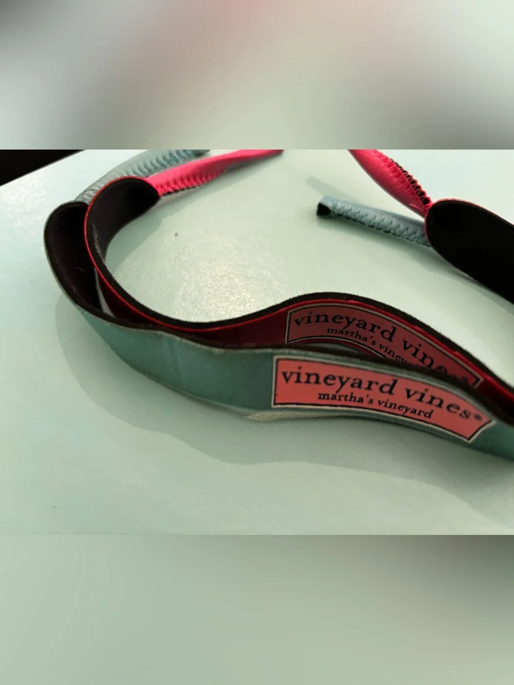 Pair of Vineyard Vines pink and Teal eyeglass croakies